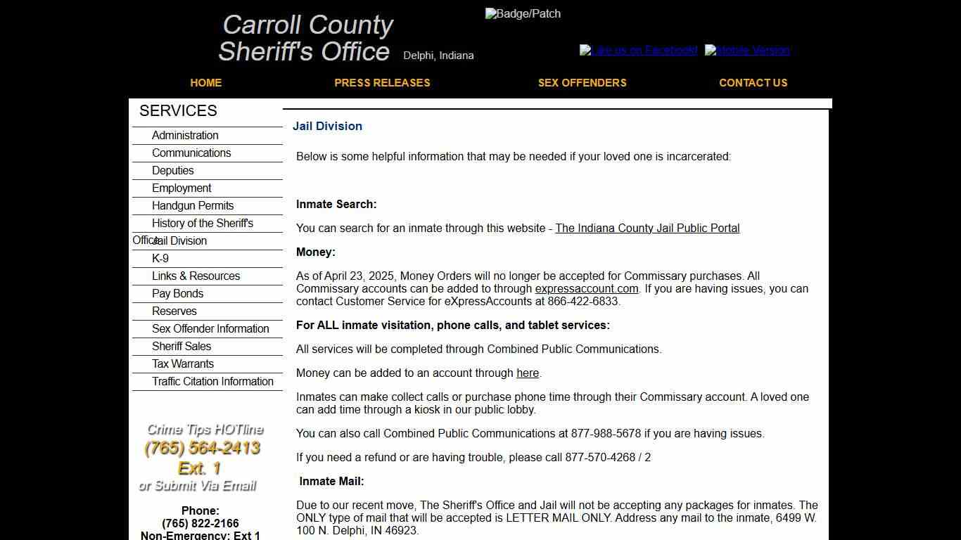 Jail Division - Carroll County Sheriff's Office | Delphi, IN