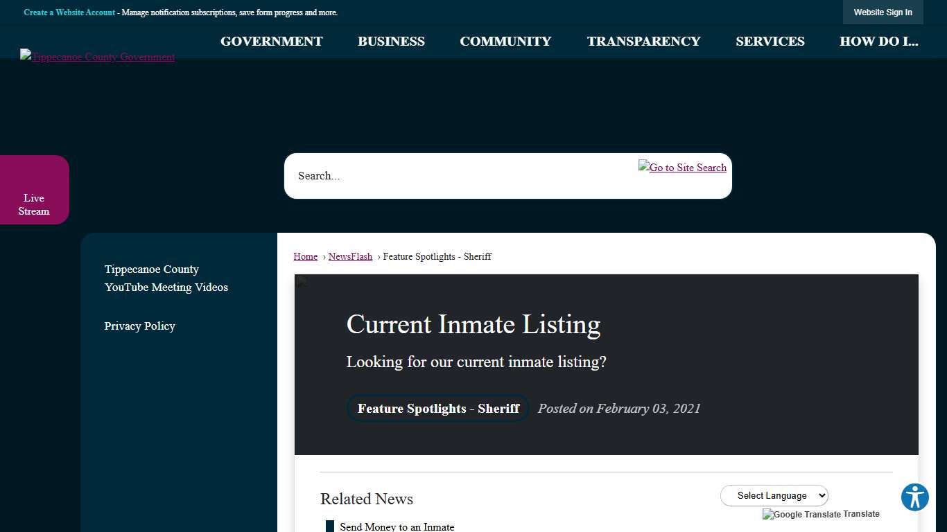 Current Inmate Listing • Tippecanoe County, IN