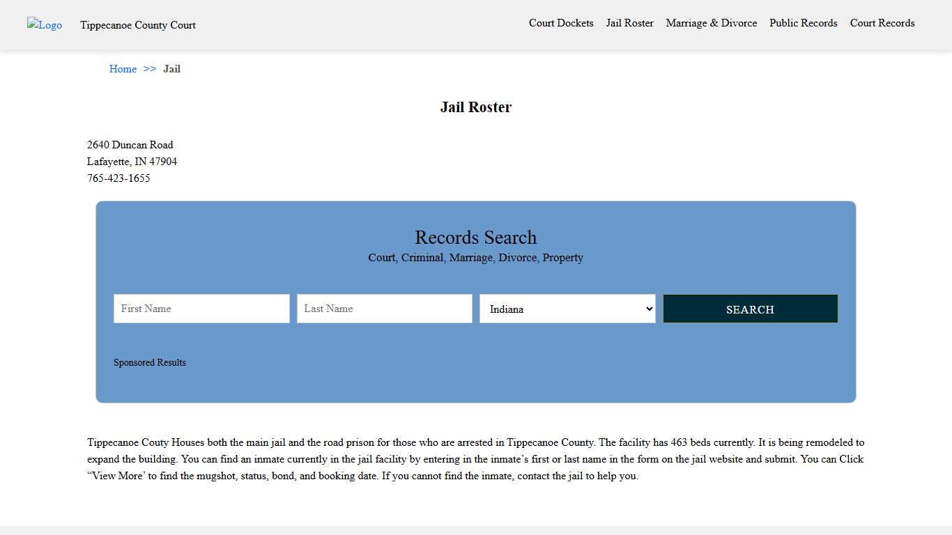 Jail Roster | Tippecanoe County Court
